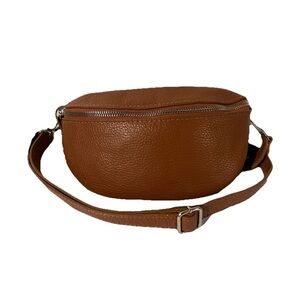 Genuine Italian Leather Multi-Way Leather Crossover Belt Bag Women’s Camel Brown